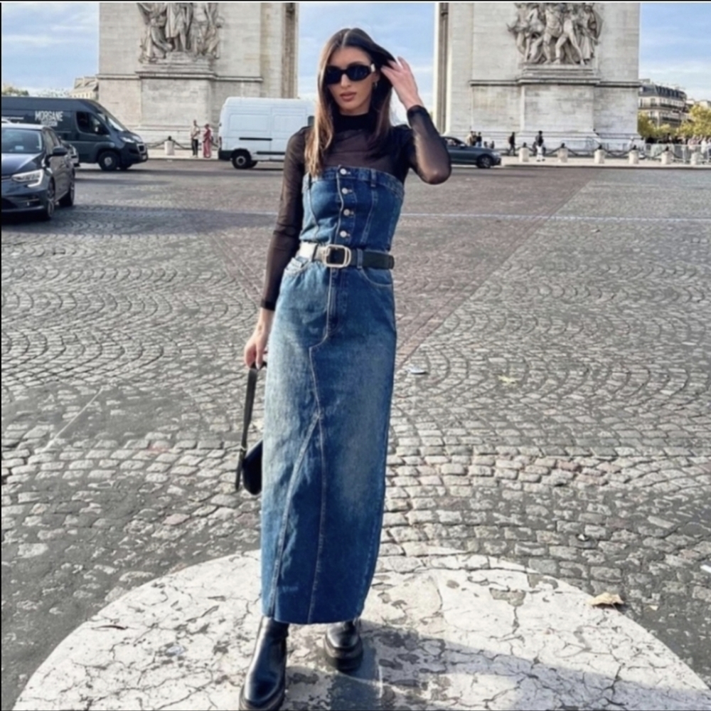 Zara Corset Denim Dress XS,S,M,L Blue